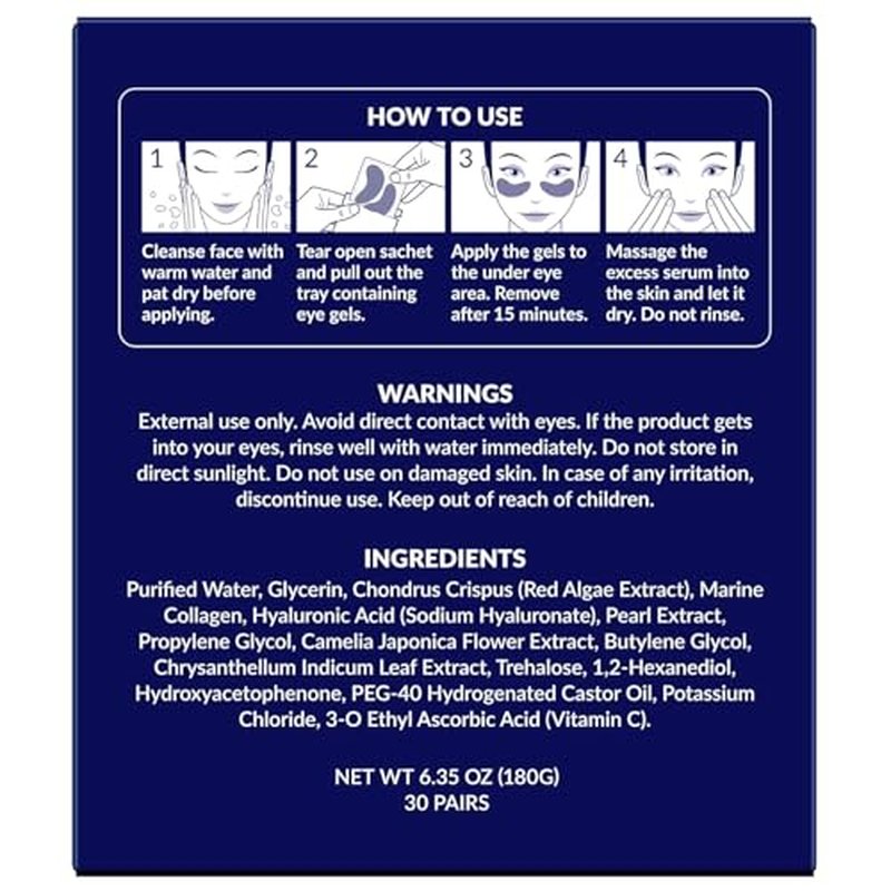 Stylia Under Eye Patches for Dark Circles and Puffy Eyes (6 Pairs), Marine Collagen Eye Mask for Puffiness with Vitamin C, Hyaluronic Acid, Pearl Extract, Eye Gel Pads for Dark Circles and Puffiness