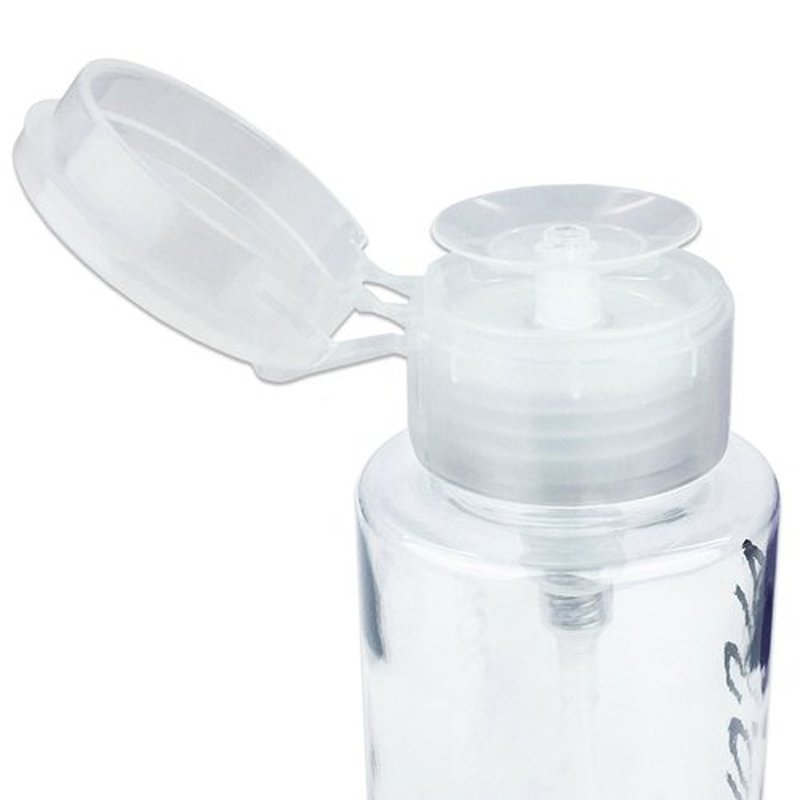 7oz Clear with Word Imprint Push Down Pump Dispenser Empty Refillerable Bottle with Flip Top Cap - for Nail Polish, Travel, Cosmetics Packaging