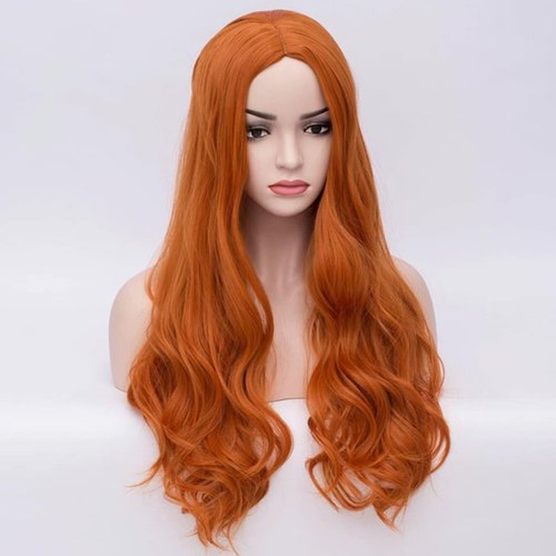 BERON Orange Wig Long Curly Wig Orange Wig for Women Ginger Wig Heat Resistant Synthetic Hair Dark Orange Wig