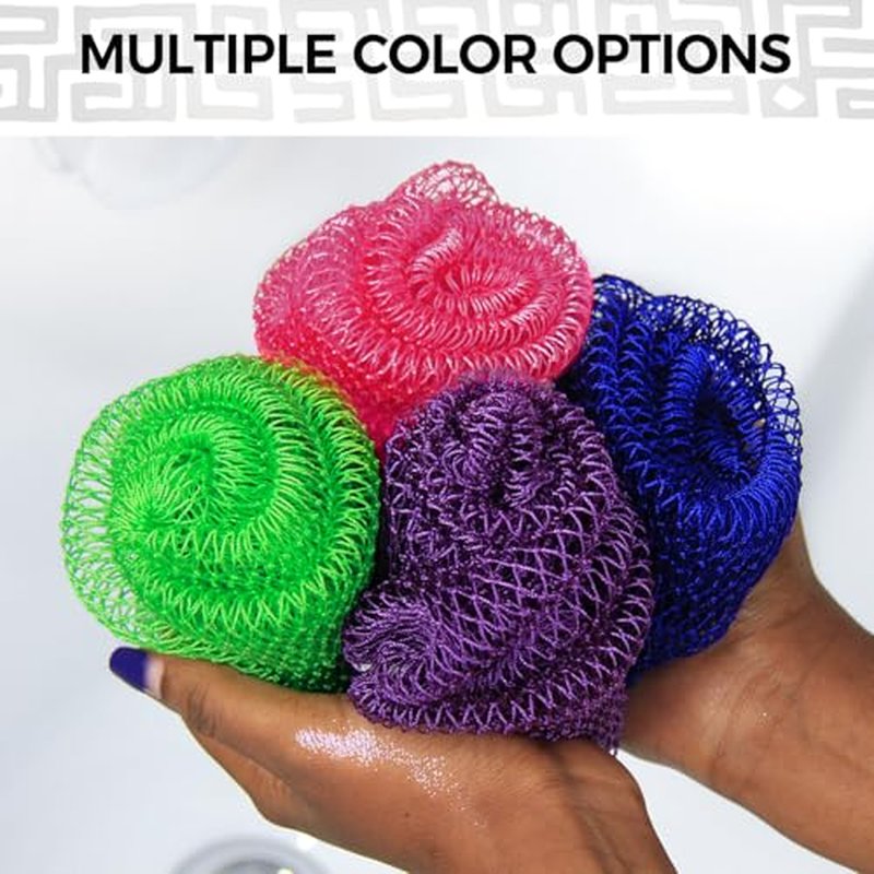 Loofah Sponge African Net Authentic - 2 Pieces Real African Exfoliating Sponge with Knots - African Net Wash Cloths for Body Scrubber Exfoliator Purple & Pink - Back Scrub for Shower Bath Accessories