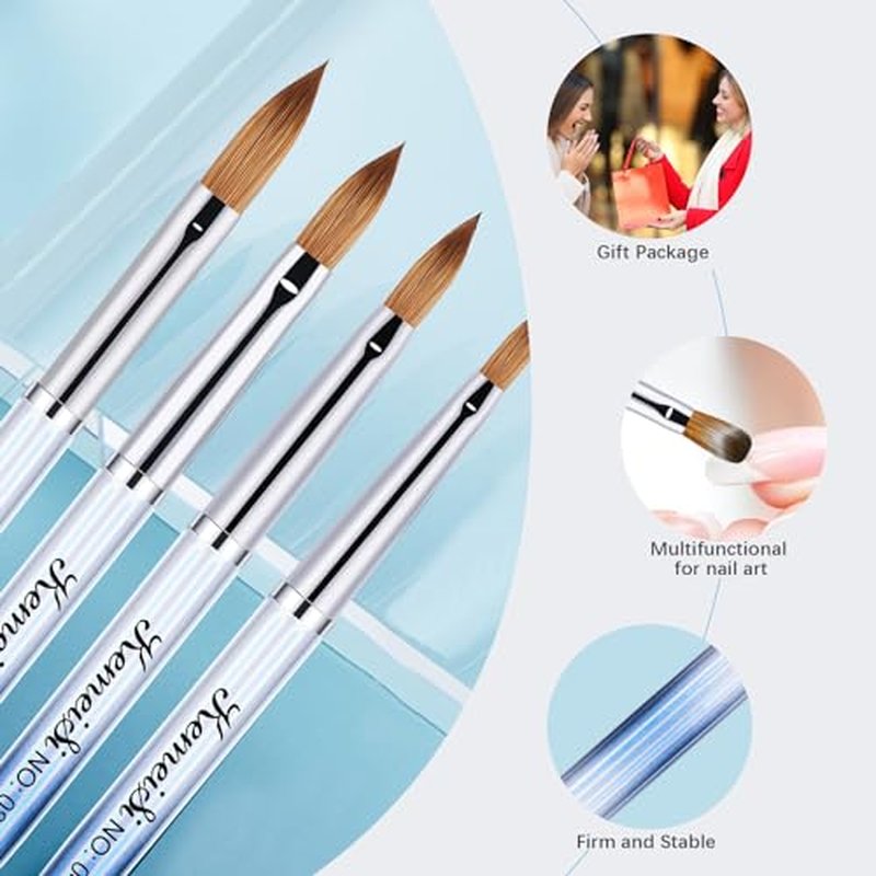 KEMEISI 4PCS Acrylic Nail Brush Set, Size 04/08/10/14 Kolinsky Nail Art Brushes for Acrylic Application, Sturdy Handle Oval Shaped Acrylic Powder Nail Design Tools for Professional Manicure DIY Home