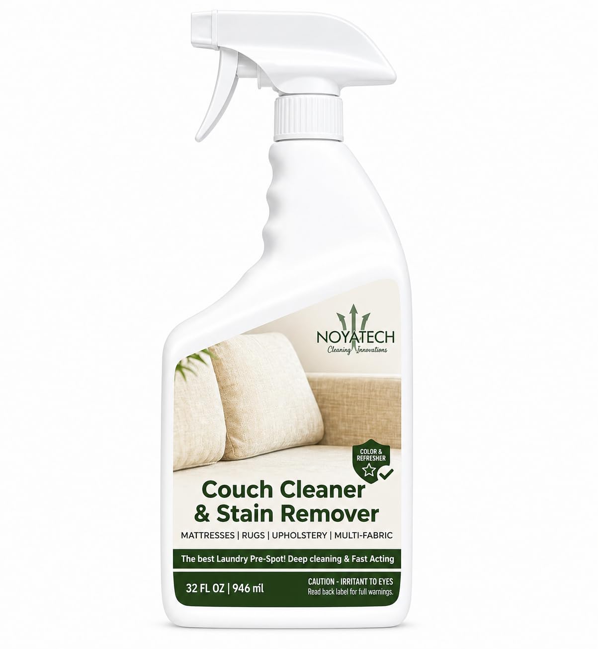 NOYATECH Couch Cleaner and Stain Remover Spray – Professional Strength, Multi-Surface Fabric and Upholstery Cleaner – Pet-Safe, Non-Toxic, Quick-Drying for Couches, Sofas & Car Interiors.