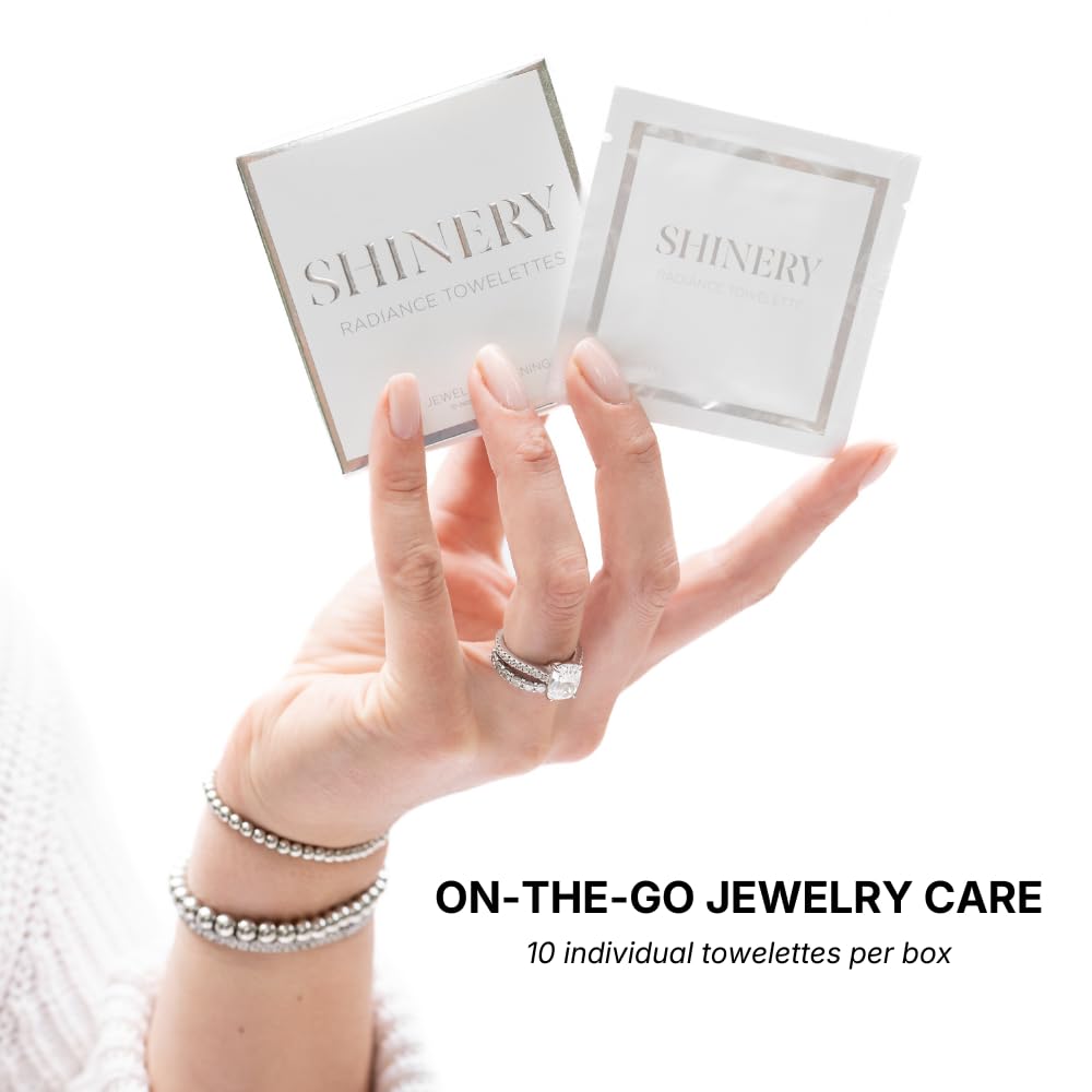 Shinery Radiance Towelettes Jewelry Cleaning Wipes on the Go Travel Cleaner for Rings Diamonds and Jewelry No Rinse Individually Wrapped Safe for Gold Silver and Gemstones