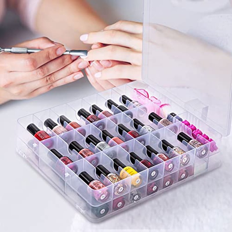 DreamGenius Nail Polish Organizer Case for 48 Bottles, Double Side Nail Polish Holder with Adjustable Dividers, Portable Nail Polish Storage Organizer with 2 Nail Separators, Pink