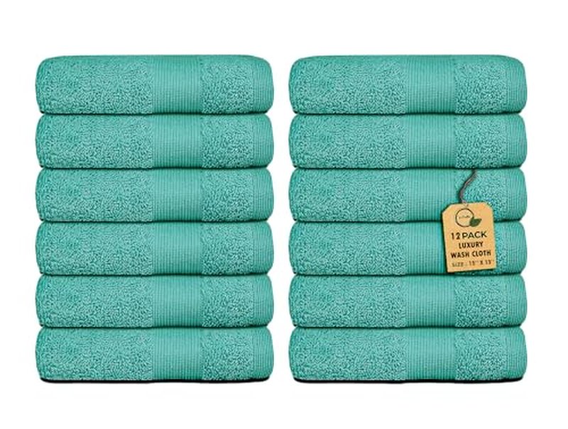 Premium Wash Cloths Pack of 12 (13" x 13" Inches)- 100% Combed Ring Spun Cotton WashCloth - Luxury Washcloths – Ultra Soft Face Towels - Highly Absorbent Wash Cloth for Face (Sea Green)