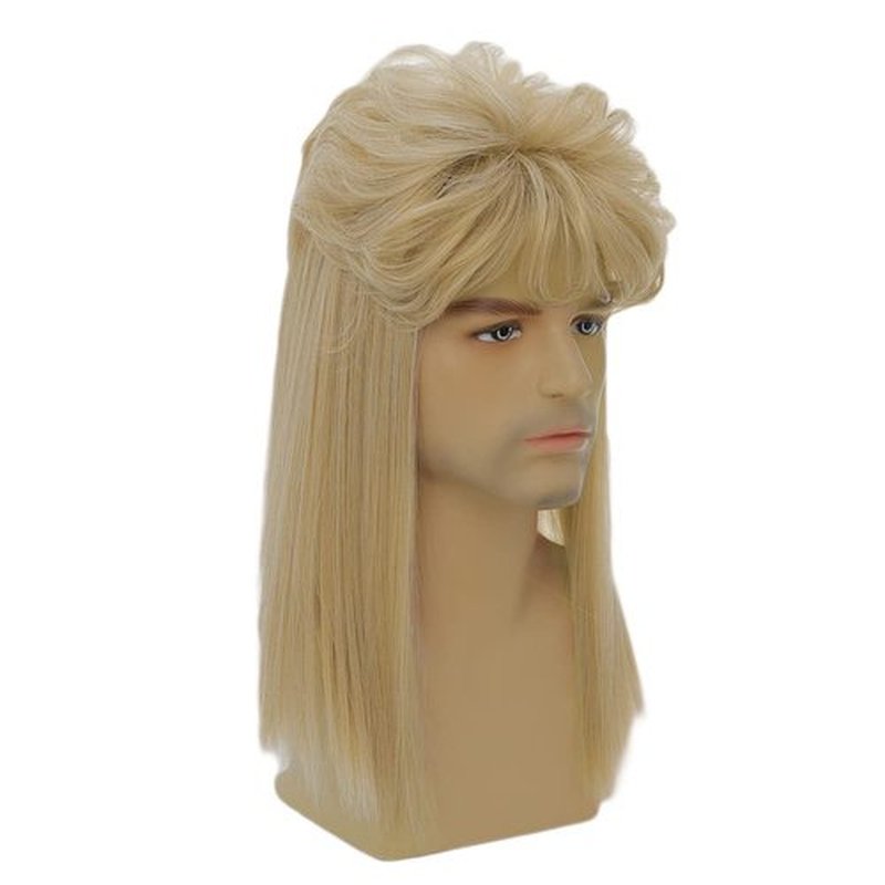 Dai Cloud Blonde Mullet Wigs 80s Long Mens Straight Shoulder Synthetic Wig for Rocker Punk Wig Halloween Costume Wigs