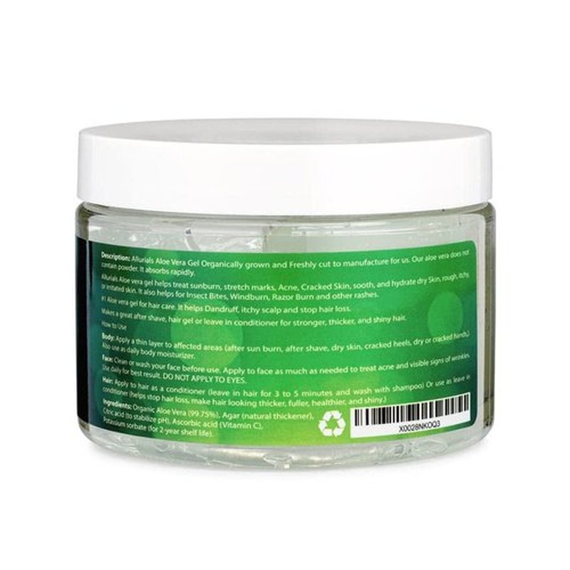 Allurials 100% Pure & Organic Aloe Vera Gel, Clinically tested & Dermatologist approved, Hydrates & Heals Dry & Damaged Skin & Hair- 12 Oz