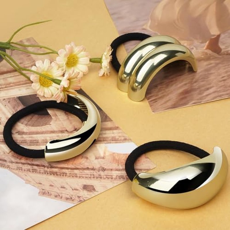 Gold Hair Cuffs 3PCS Gold Ponytail Cuff Hair Tie for Women Metal Hair Cuff Wrap for Thick Hair Cute Geometric Hair Accessories