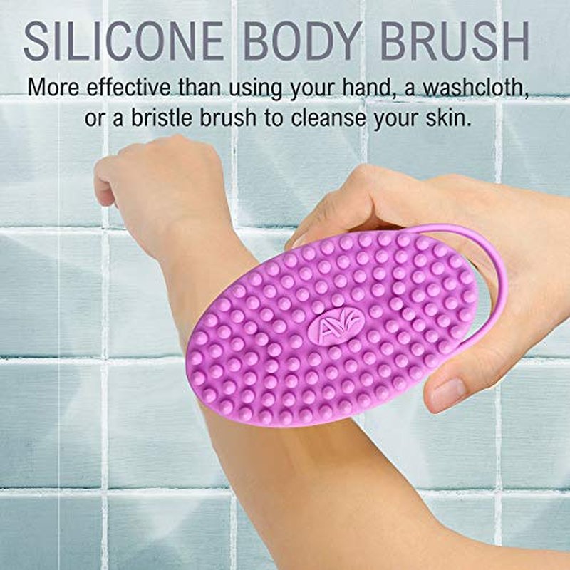 Avilana Silicone Exfoliating Body Scrubber – Dual-Sided Silicone Loofah for Shower, Body Scrubber for Men & Women, Gentle Loofa Alternative, Easy-to-Clean Silicone Body Scrubber(Pink with Silver)