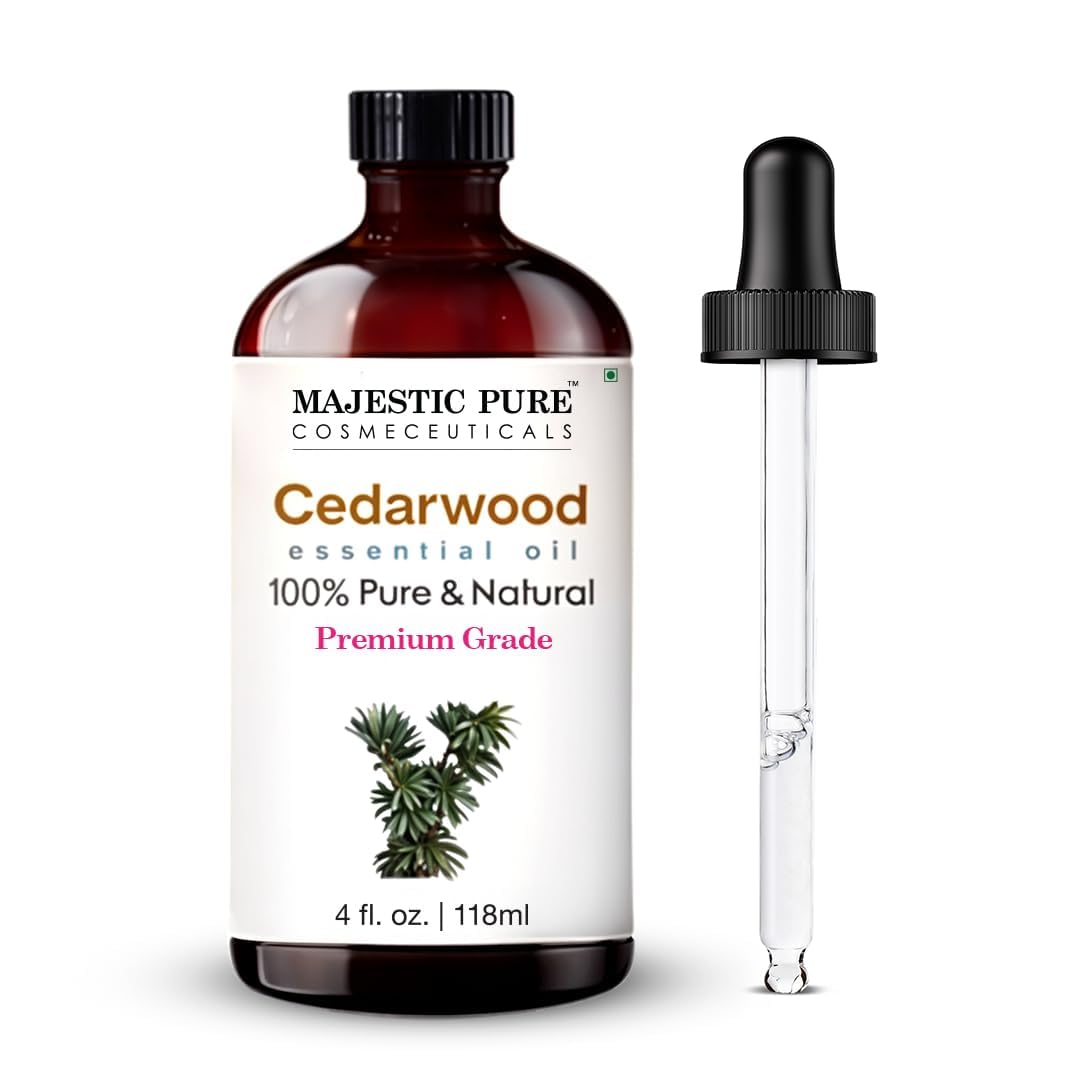 Majestic Pure Essential Oil with Glass Dropper - 100% Pure and Natural - Essential Oils for Diffuser, Aromatherapy, Soap and Candle Making, Cedarwood Essential Oil, Cedarwood Oil, 4 Fl Oz