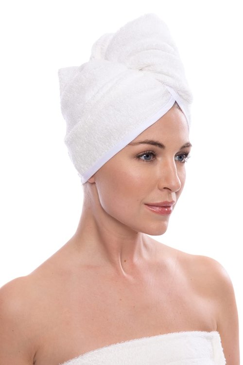 Texere Women's Viscose from Bamboo and Cotton Terry Spa Hair Towel - Quick Dry, Absorbent and Lightweight Hair Wrap Towel with Loop and Twist Closure(Tya, Natural White, U)