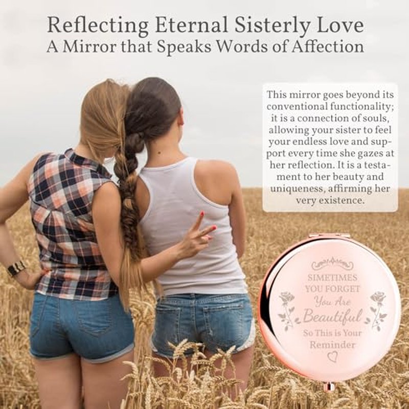 boutikpro Birthday Gift for Women Mom Sister Daughter Compact Mirror, Gorgeous Rose Gold Compact Mirror Unique Birthday Gift for Wife Sisters BFF