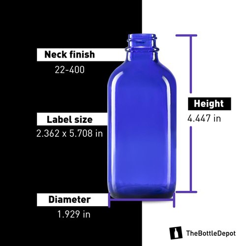 The Bottle Depot - 4 Pack - 4 oz Glass Bottle with Dropper - Blue - 22-400 Neck Finish - Boston Round Bottles - Leakproof Essential Oils Bottles