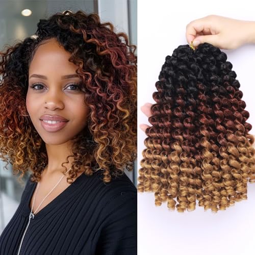5 Packs short Jumpy Wand Curl Crochet Hair Jamaican Bounce Crochet Hair Curly Braiding Hair Curly Crochet Hair for Black Women 10Roots/Pack(5packs)… (1B/30/27, 12inch(pack of 5))