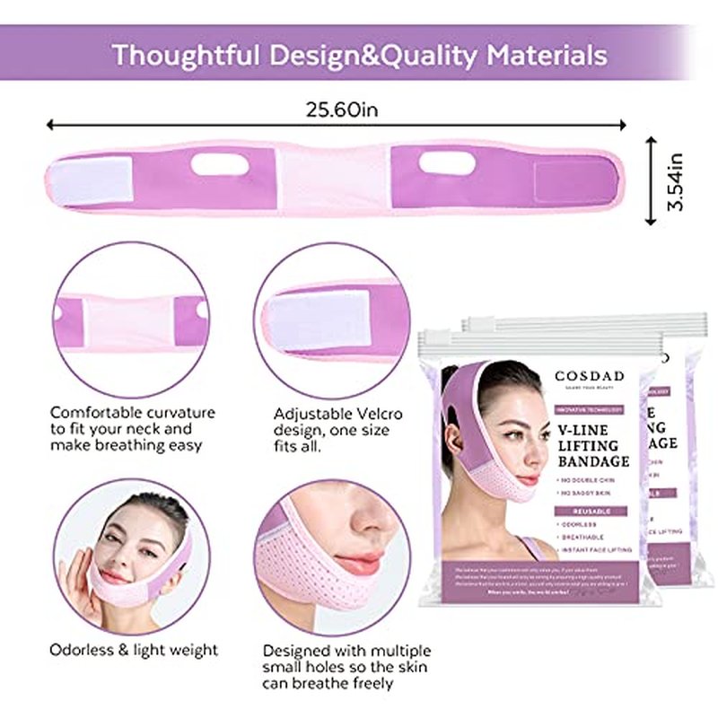COSDAD Reusable Double Chin Reducer Chin Strap Face Slimming Strap Face Slimmer Shaper for Women,Breathable Comfortable V Line Lifting Mask,Innovative Lifting Technology,One Fits All,Purple