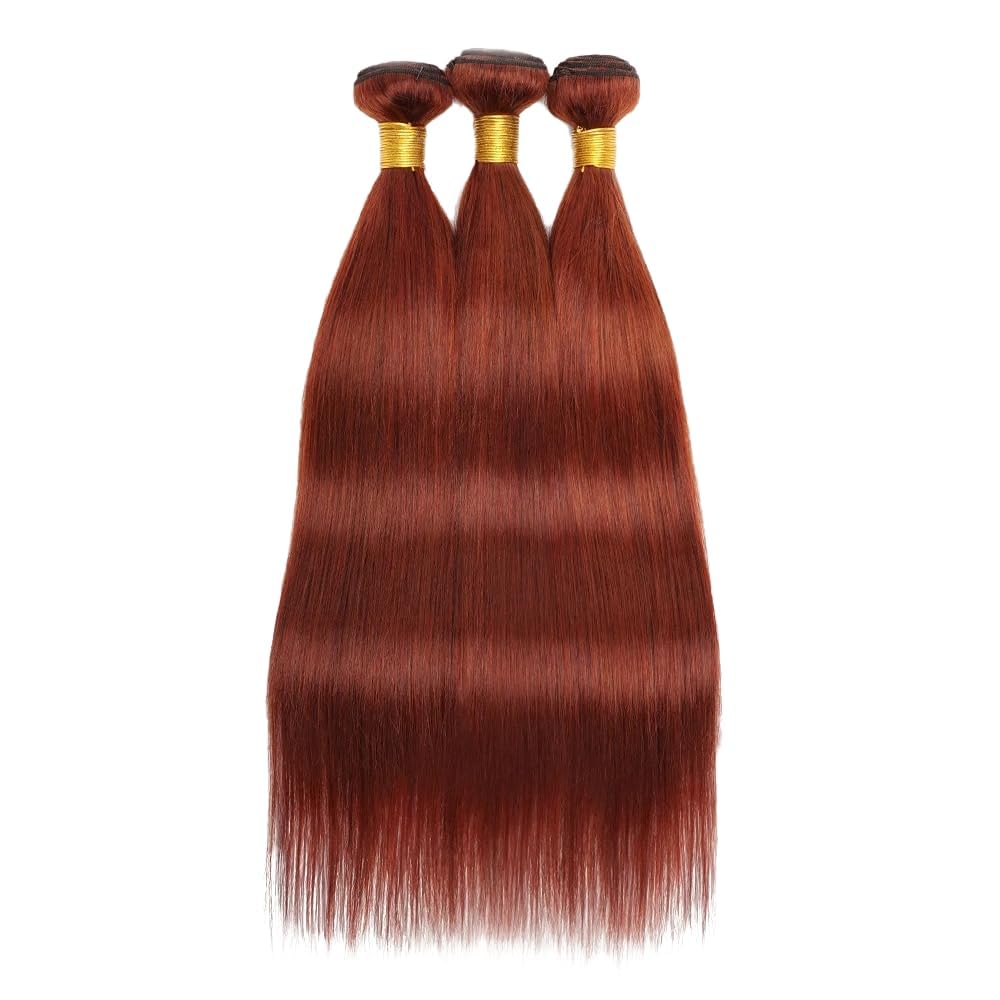 Color #33 Straight Bundles Human Hair Copper Red Human Hair Bundles 12 14 16 Inch 8A Peruvian Virgin Remy Hair 3 Bundles Reddish Brown Straight Bundles Hair Weave for Women