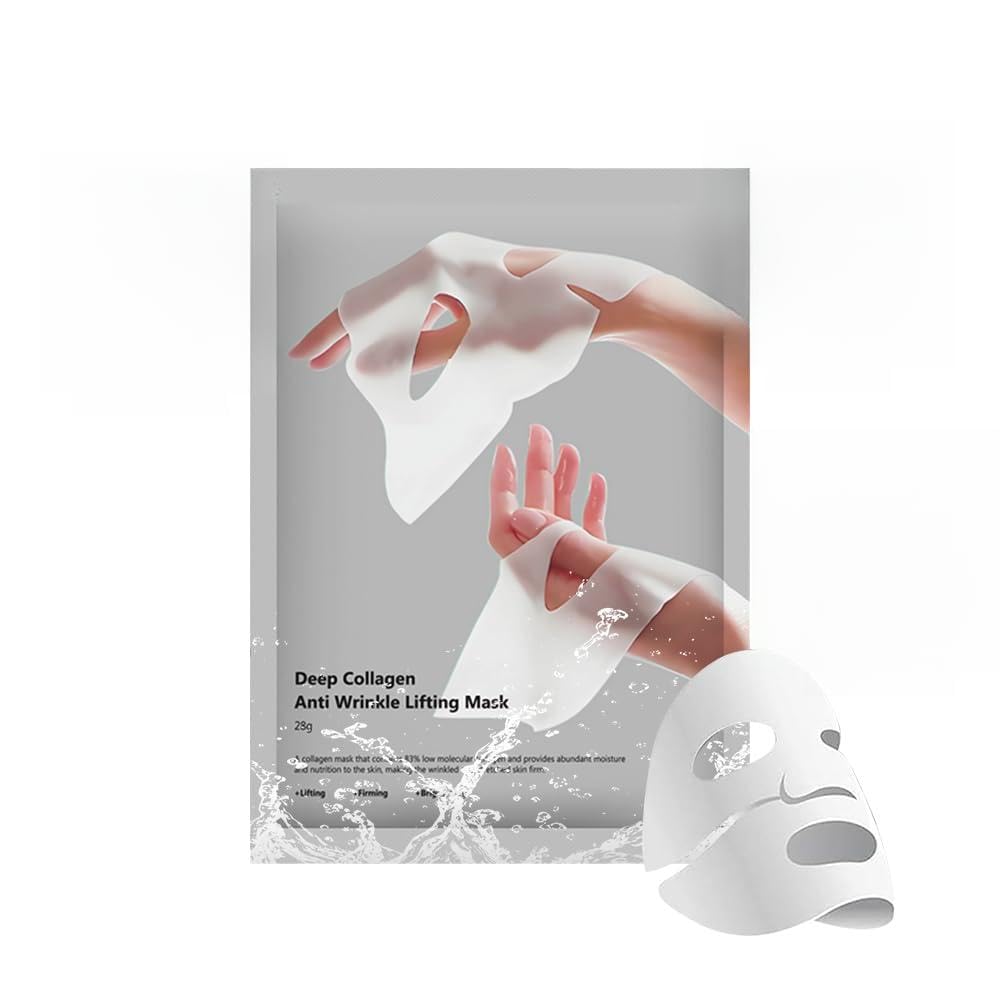 Collagen Face Mask 5 Pack, Korean Hydrating Sheet Mask for Glowing Glass Skin, Anti Aging Firming & Deep Moisturizing Facial Mask, Bio Collagen Jelly Mask