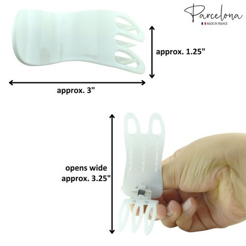 Parcelona French Simply Bear Paw Medium 3" Celluloid Acetate Side Slide In Jaw Yoga Hair Claw Fashion Durable Women Hair Accessories Hair Clip Girls, Made in France(Solid White)