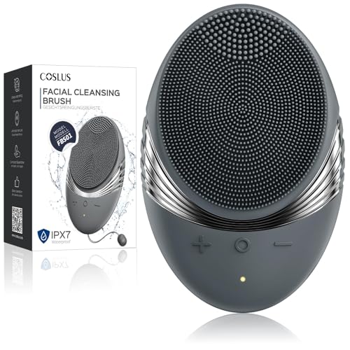 COSLUS Facial Cleansing Brush Face Scrubber : Portable Silicone Waterproof Rechargeable Face Wash Brush, 5 Cleansing Modes, Electric Deep Cleaning for Men & Women, Removing Blackhead, Exfoliating