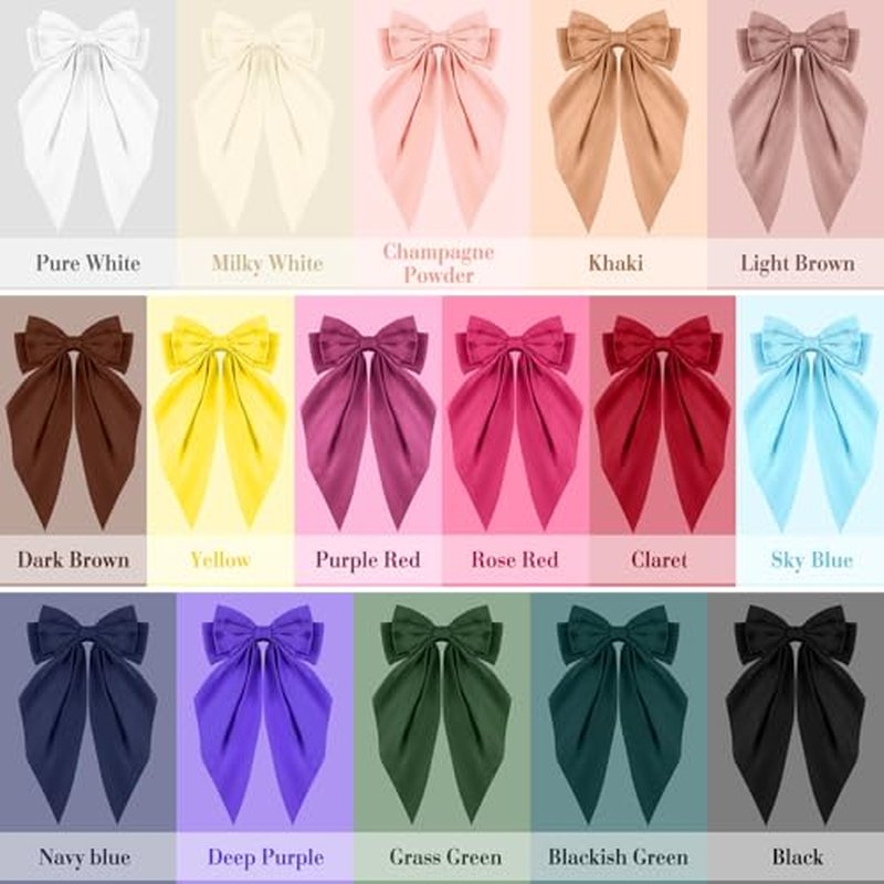 Hoteam 16 Pcs Silky Satin Hair Bows Bulk for Women Large Hair Ribbons Oversized Bows Big Hair Bows Big Bow Hair Clips Oversized Long Tail Large Bow-knot Hair Clips Hair Accessories Gifts(Classic)