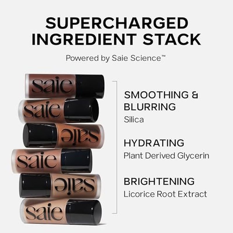 Saie Dew Bronze - Soft-Focus Liquid Bronzer + Liquid Contour - Enriched with Plant-Derived Glycerin to Effortlessly Blend + Deeply Nourish Skin - Travel Size Holiday Gifts - Sand (0.4 oz)