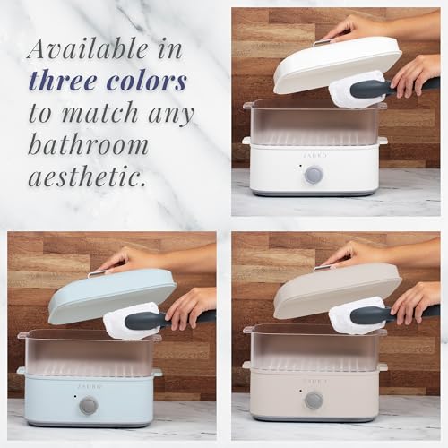 Zadro Towel Steamer with Tongs, 850W Heater, 8L Tray, 1.7L Tank, 30-min Timer for Facials, Manicures, Pedicures, Shaving (13"x12", 120V/850W, 8L, Blue/Gray)