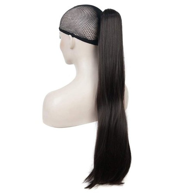 Lydell 24" Long Straight Styled Clip In Claw Ponytail Hairpiece Synthetic Hair Extension with a jaw/claw clip (Dark Brown)