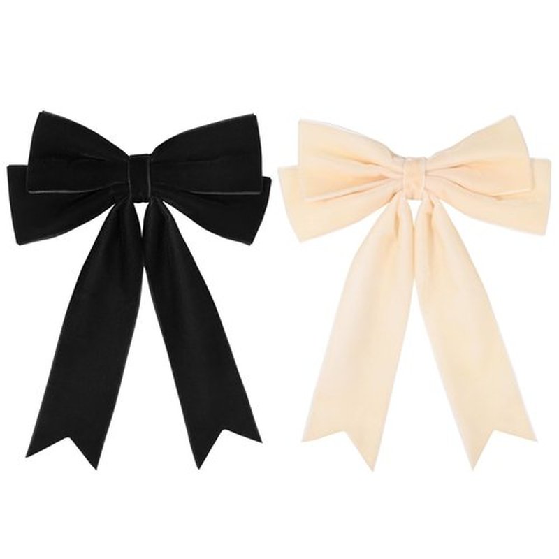 2PCS Velvet Bows Hair Clip Ribbon Black Beige Accessories Ponytail Holder Hair Bow for Women Girls Toddlers Teens Kids