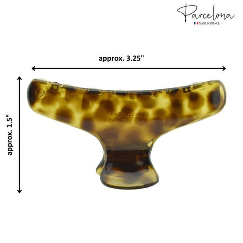 Parcelona French Flat Salon Style Medium 3 1/4" Celluloid Covered Spring No Slip Grip Jaw Hair Claw Durable Styling Paris Hair Accessories Women Strong Hold Girls Hair Claw Clips, Made in France (Leopard Print)