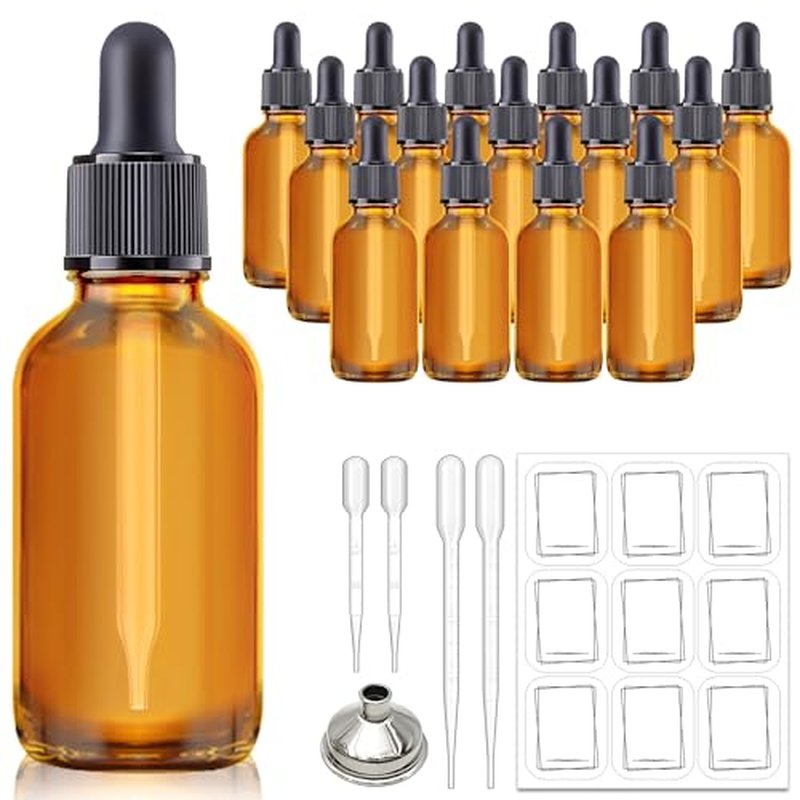 Bumobum Dropper Bottle 2 oz, 10 Pack Glass Eye Dropper Bottles with Labels and Funnel, Tincture Bottle with Measured Dropper - Leakproof Essential Oils Bottles