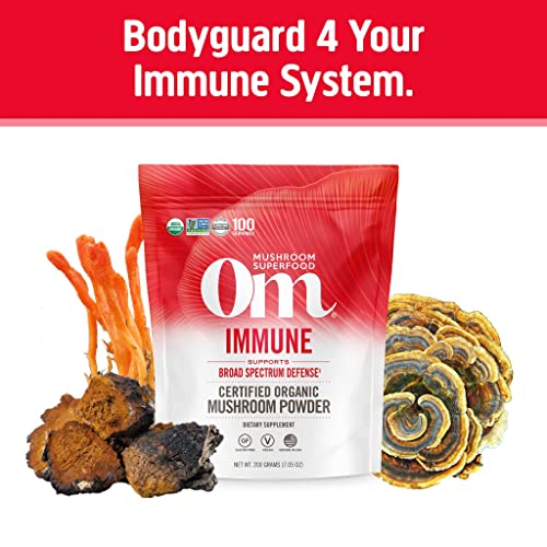 Om Mushroom Superfood Immune Defense Mushroom Capsules Superfood Supplement, 90 Count, 30 Days, Mushroom Blend, Reishi, Turkey Tail, Maitake, Agaricus Blazei, Vitamin C, Vegan