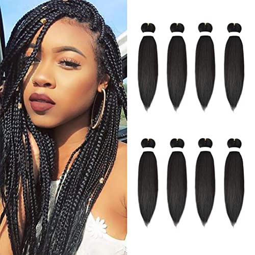 8 Pack Pre Stretched Braiding Hair - 16" 55G/Pack Premium Braiding Hair Pre Stretched Extensions, Professional Itch Free Hot Water Setting Perm Yaki Texture Prestretched Braiding Hair (#1B)