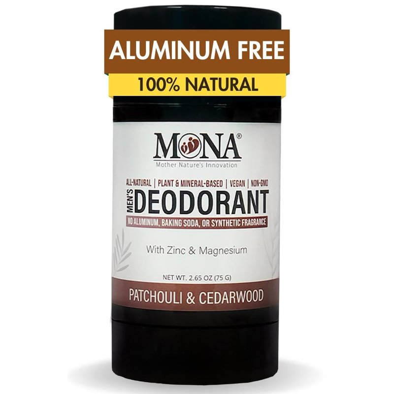 All Natural Deodorant for Men Aluminum Free | Hypoallergenic Men's Deodrant, Magnesium Deodorant for Sensitive Skin | Absorbs Sweat | Won’t stain clothes | By MONA Brands (Patchouli Cedarwood 2.65 Oz)