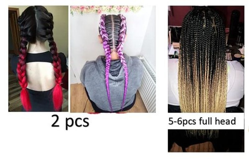 Braiding Hair Extension Jumbo Ombre Colorful for Crochet Braiding 6 Packs (High temperature, Synthetic Fiber, 24 inches) (6 Bundles, Red)