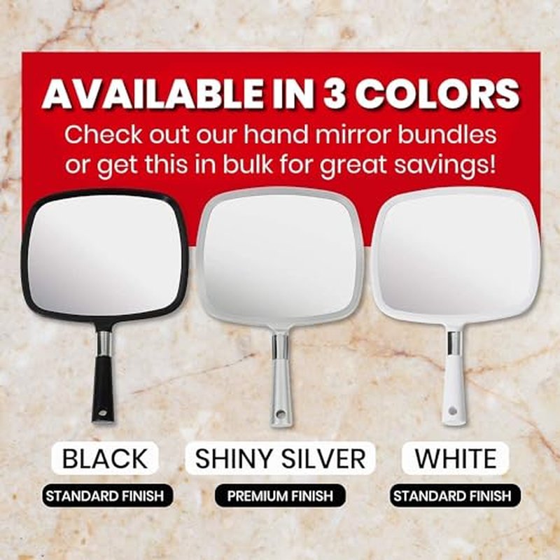 MIRRORVANA Pack of 5 Large & Comfy Hand Held Mirror - Buy Cheap in Bulk for Barber Shop, Hairstylist, Salon or Wholesale (Silver)