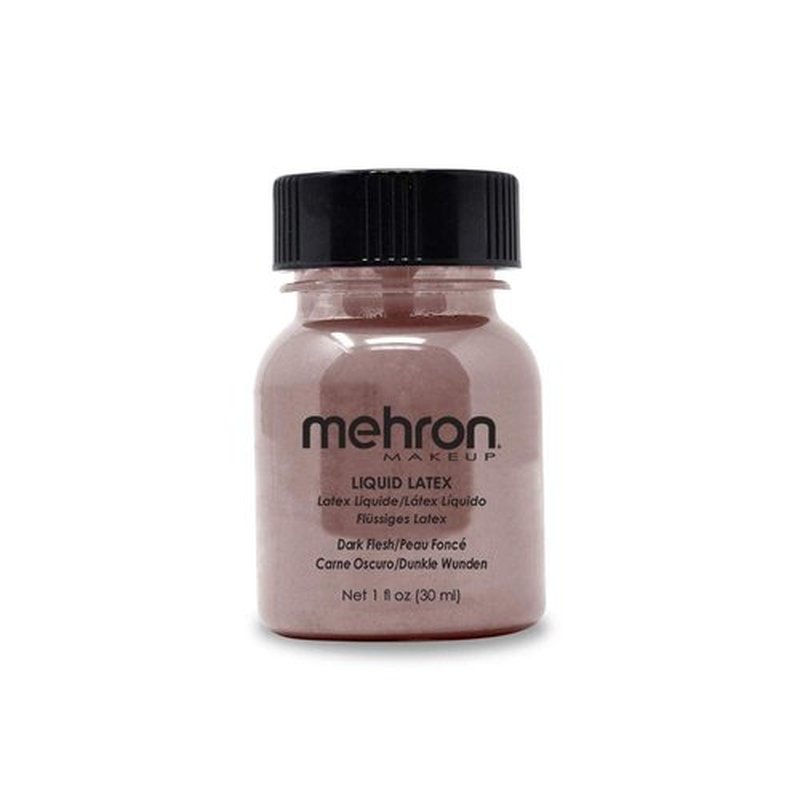Mehron Makeup Liquid Latex | SFX Makeup | Halloween Latex Makeup | Latex Glue for Skin | Prosthetic Glue 1 fl oz (30 ml) (Dark Flesh)