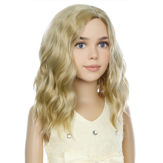 PATTNIUM Blonde Wig Kids Child Wig Short Wavy Wig Ash Blonde Wig Mixed Blonde Wig for Gilrs Cosplay Party Heat Resistant Blonde Synthetic Hair Wig (Ash Blonde)