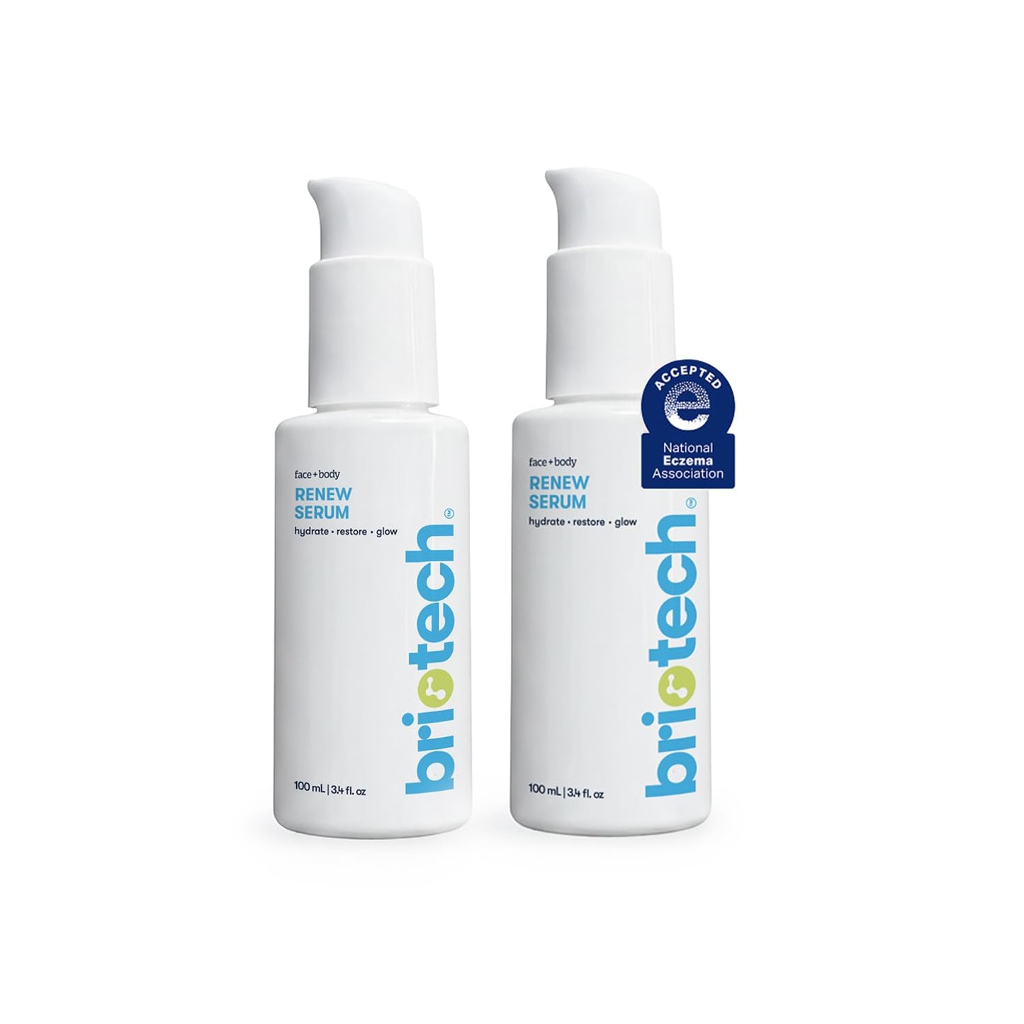 BRIOTECH Renew Serum, Hypochlorous Acid Mineral Gel, Soften Fine Line Appearance, Smooth Skin for Face, Neck, Chest, Spot Corrector, Soothe Redness, Vegan, 3.4 fl oz (2 Pack)
