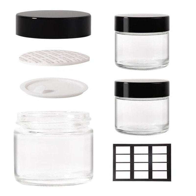Stellacare 3 pack 2oz Glass Jars Round Empty Cosmetic Containers, Refillable Glass Jars with Lids for Face Creams, Lotions, Powders,Salves Ointments,Potravel Storage