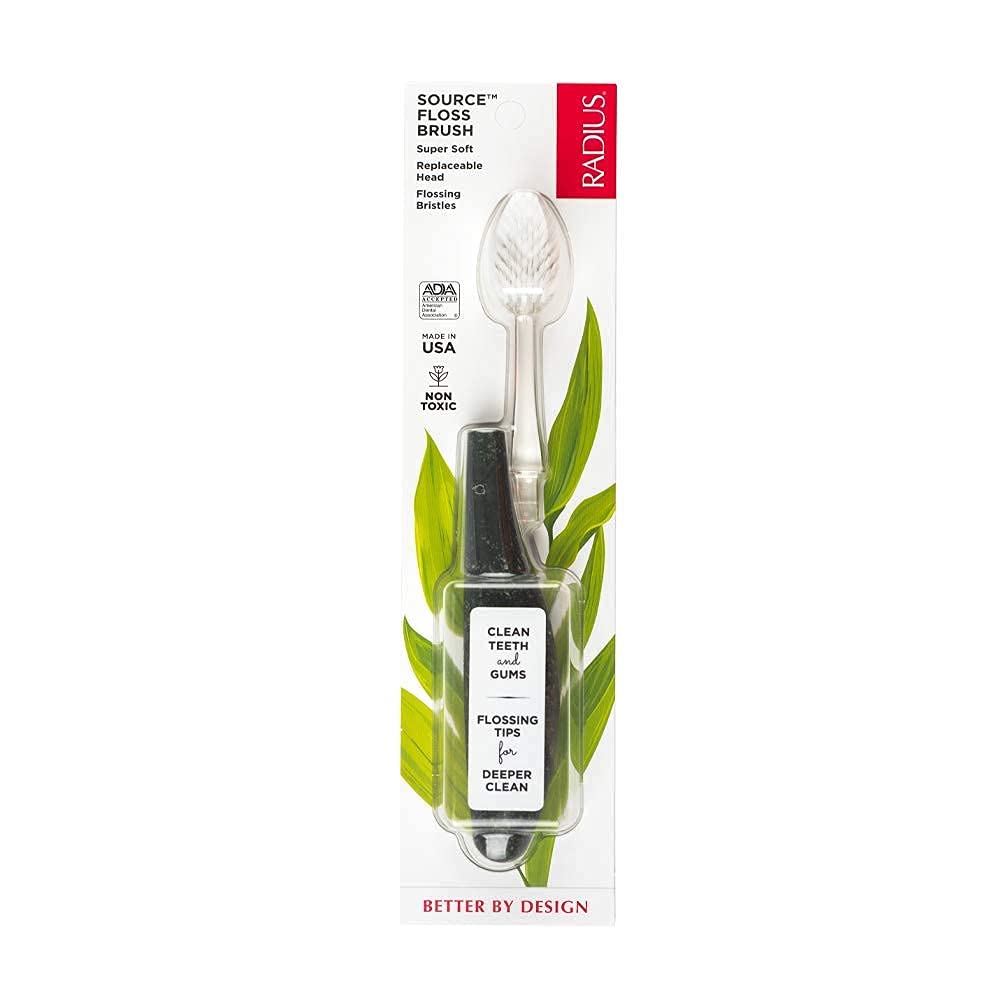 RADIUS Toothbrush Source Floss Brush BPA Free & ADA Accepted Improve Gum Health & Reduce Gum Issues - Super Soft - Cornstarch/Wood/Money - Pack of 3