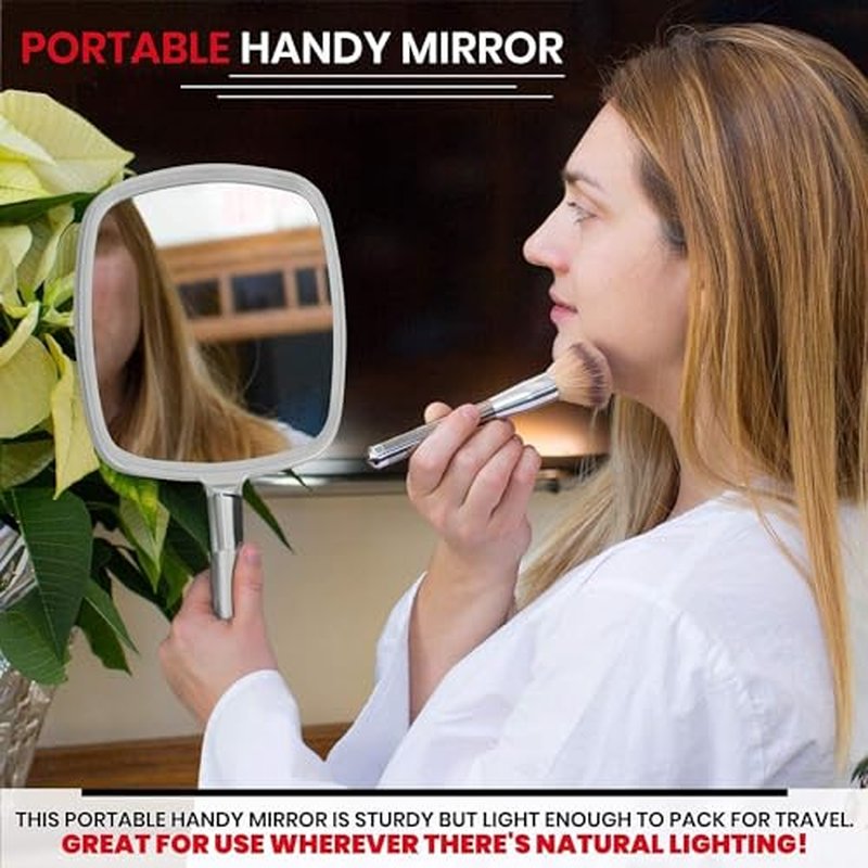 MIRRORVANA Pack of 5 Large & Comfy Hand Held Mirror - Buy Cheap in Bulk for Barber Shop, Hairstylist, Salon or Wholesale (Silver)