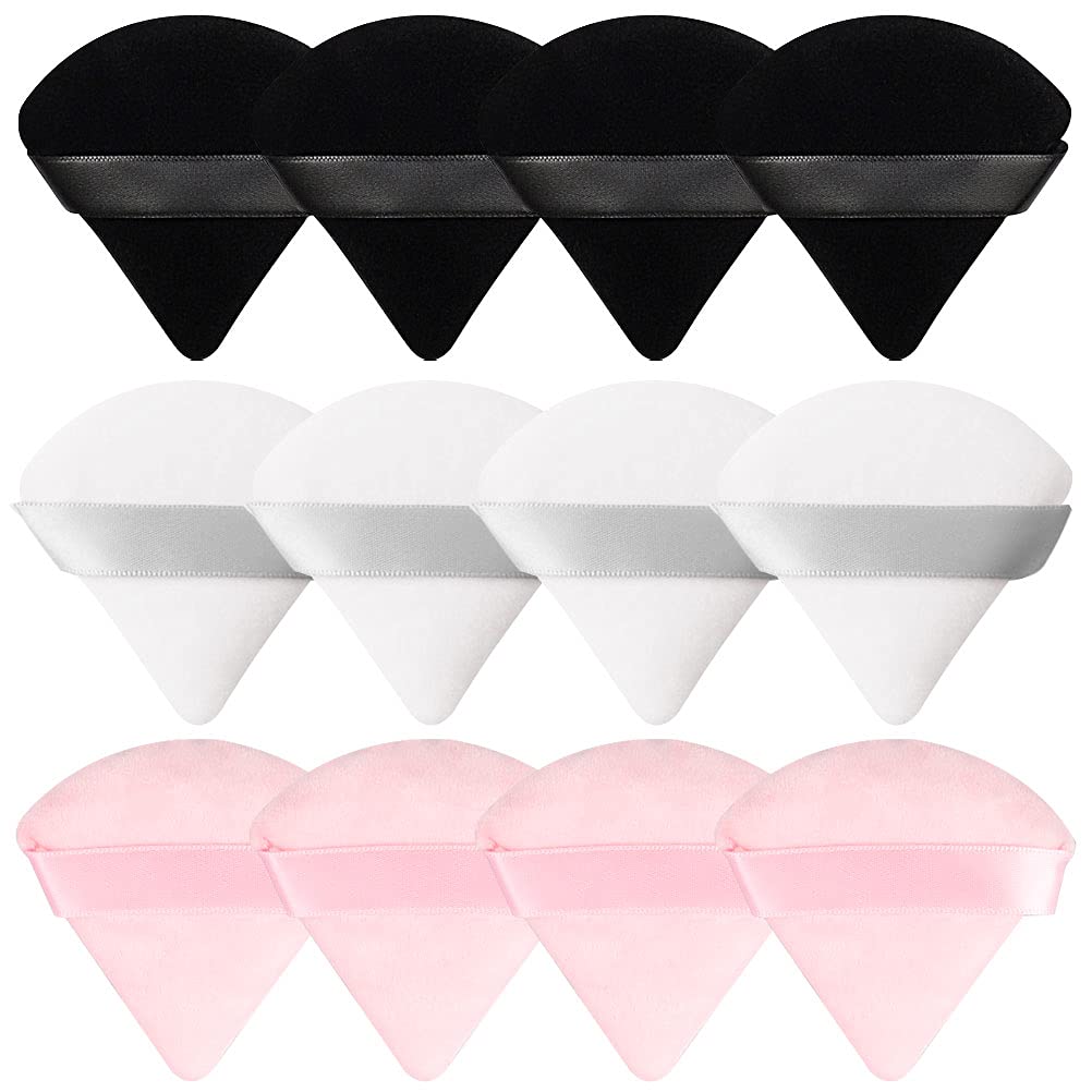 12 Pieces Triangle Powder Puff Setting for Face, Soft Velour Makeup Sponge, Pink