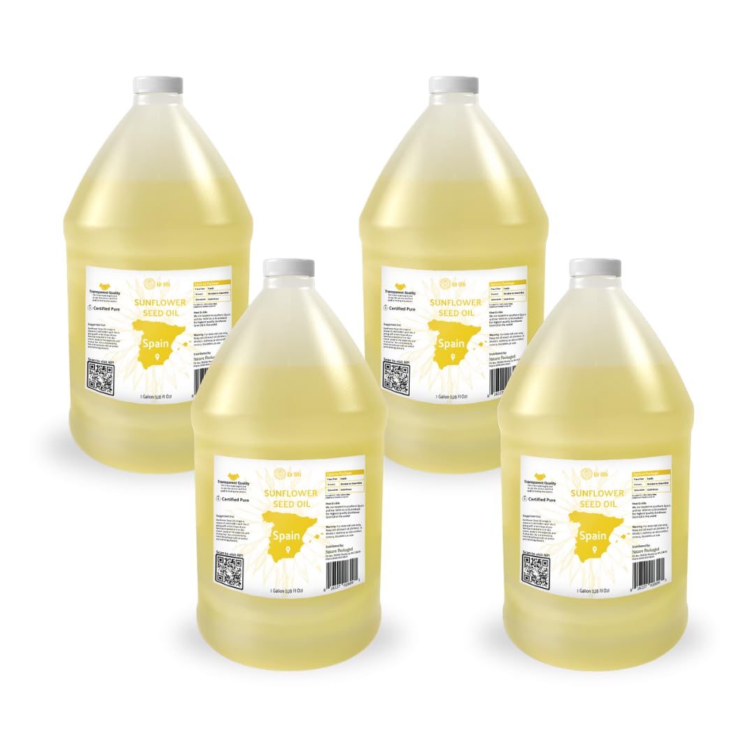 Nature Packaged Sunflower Carrier Oil (4Gal) - Direct from EIR Oils' Farmland in the Sunny Fields of Spain - 100% Pure Carrier Oil for Hair, Face, and Skin