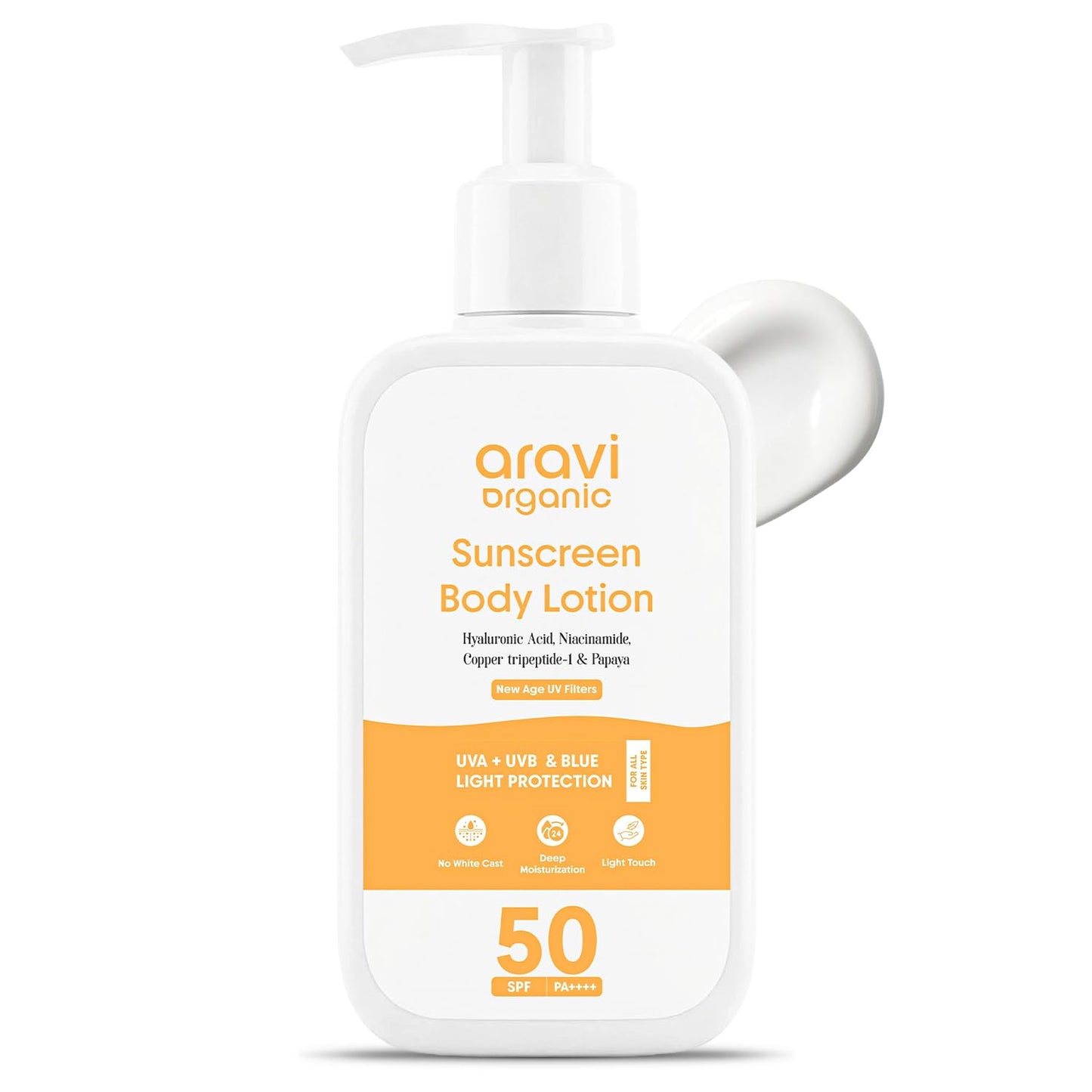 Aravi Organic Daily Oil-Free Body Sunscreen Lotion SPF 50 Broad Spectrum 80-Min Water Resistant | Niacinamide + Hyaluronic Acid + Copper Peptide | Reef Safe Vegan Oxybenzone Free | 3.38 Fl Oz