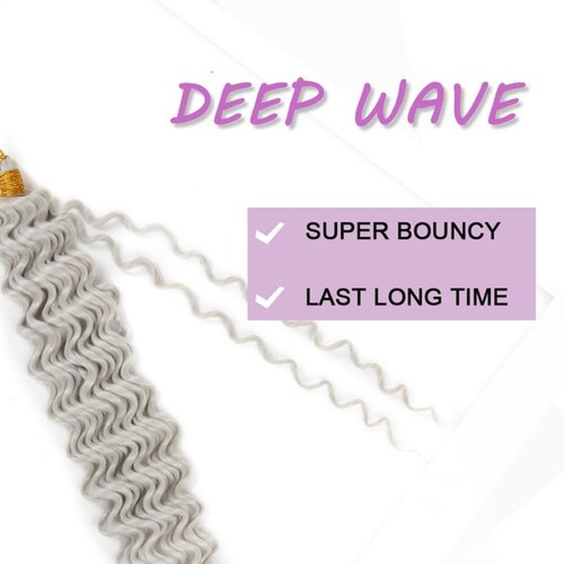 Deep Wave Crochet Hair 18 Inch 2 packs Long Curly Braiding Hair Extensions Ocean Wave Crochet Hair For Black Women Synthetic Ocean Wave Curly Crochet Hair For Boho Box Braids (#grey, 18inch, 2pack)
