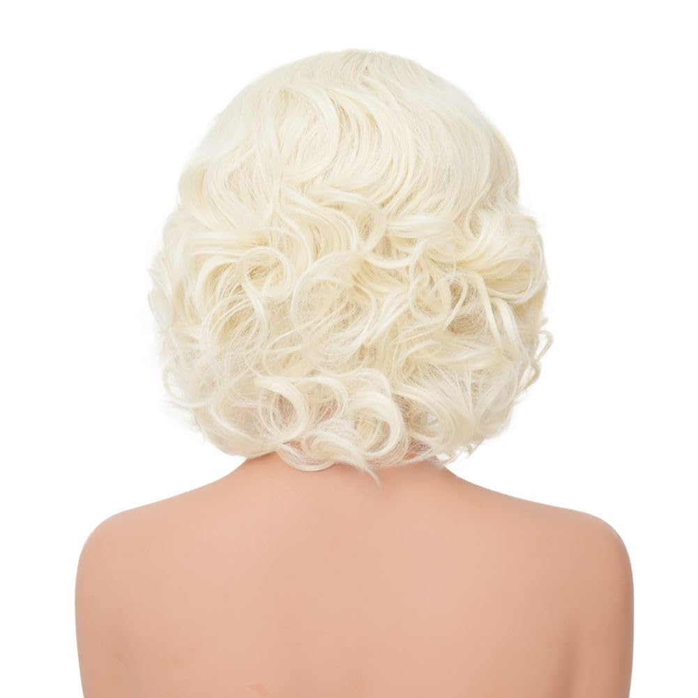 Salaibs Blonde Short Curly Lace Front Wig for Women Platinum Synthetic Hair Natural Hairline Wigs for Cosplay Daily Party Use