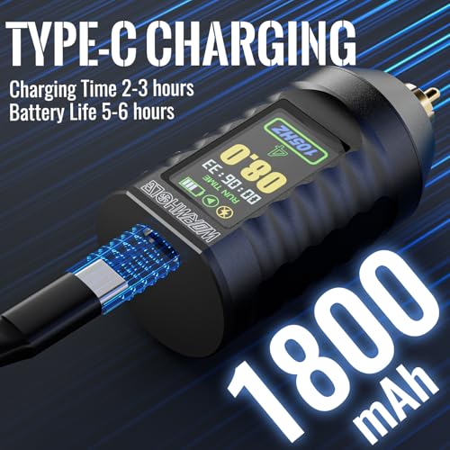 Wormhole Wireless Tattoo Power Supply Rechargeable Cordless Tattoo Battery Pack 1800mAh Portable Tattoo Battery RCA Lithium Battery with LED Digital Display For Tattoo Pen Rotary Tattoo Machine WB14-A