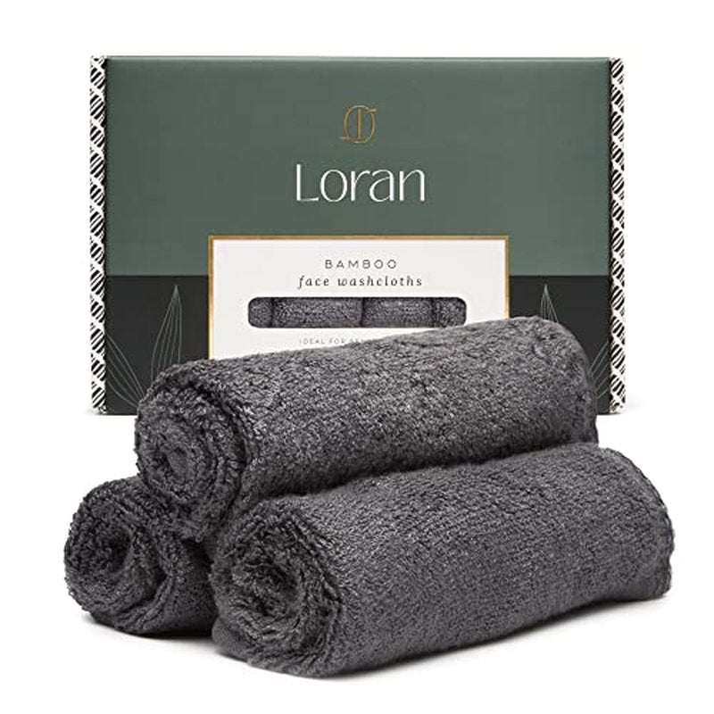 Charcoal Grey Washcloths Set of 6 Soft Facial Cloths 10” x 10” 100% Viscose Derived from Bamboo Spa-Like Feel Silky Face Cloth for Skin Cleansing