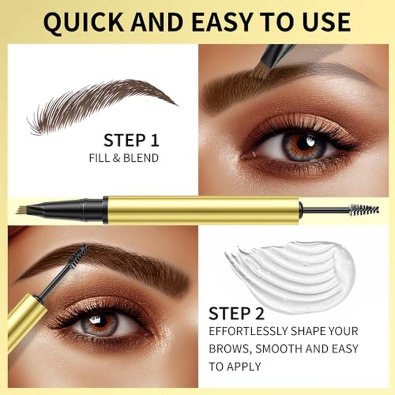 2-in-1 Microblading Eyebrow Pencil, 2025 New 3D Magic Eyebrow Microblading Pen 4 Fork Tip Eye Brow Pencils, Long Lasting Eyebrow Tattoo Pencil for Women Makeup (1# Light Brown)