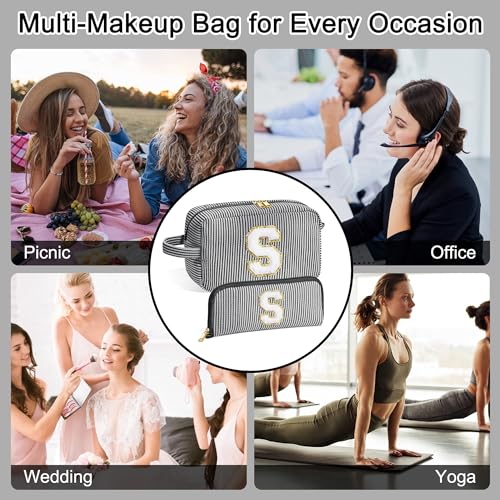 YOOLIFE Travel Makeup Bag for Women - Monogram Cute Initial Pink Makeup Bags Cosmetic Toiletry Pouch Make Up Case for Women Her Best Friend Sister Bridesmaid, Personalized Birthday Gifts for Women U